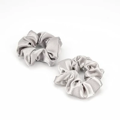Bild av Scrunchies för kvinnor, i mjukt silke, Premium Satin Scrunchie hästsvanshållare, hårsnoddar elastiska långt fint och tjockt lockigt hår flickor (Grå)