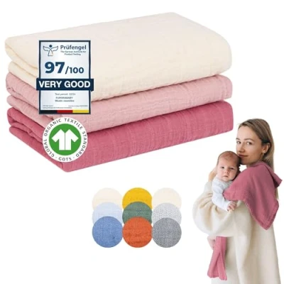 Bild av Babymuslindukar, Ostdukar 80x80 cm GOTS ekologisk bomull Swaddles Baby Muslin Cloths absorberande, återanvändbara burpdukar, tvättlappar nyfödda pojke flicka