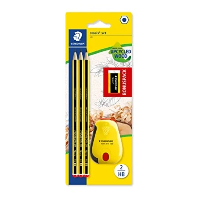 Bild av STAEDTLER Bleistifte Noris, HB, sechskant, Set mit 3 unglaublich bruchfesten Bleistiften, 1 Twist Spitzer, Radiergummi, hohe Qualität Made in Germany, 120 SBK3P2