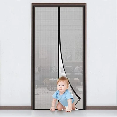 Bild av MYCARBON Insektsnät magnetisk fönsterhållare, 110 x 210 cm, automatisk stängning, ultrafint nät, myggnätsgardin, utomhusdörr, anti fluga, installation utan borrning med tejp, svart