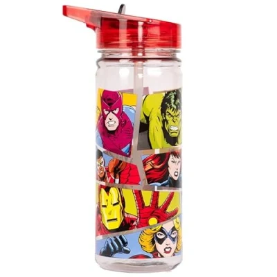 Bild av Marvel Avengers plastflaska med sugrör BPA fri 580 ml skolvattenflaska för pojkar, 100 % läckagesäker hållbar superhjälte flaska