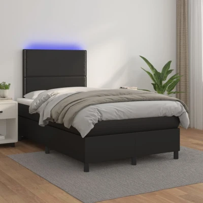 Bild av vidaXL Ramsäng med madrass &amp; LED svart 120x200 cm konstläder, dubbelsäng, säng, säng ram, dubbelsängar, sängar, ramar, stoppad