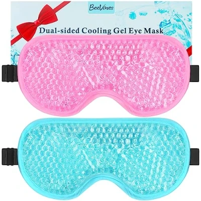 Bild av BeeVines kylande ögonmask, 2 pack gel för svullna ögon, ögonmask mörka ringar, torra kall och varm sömnkompress postoperativa besvär, ögon (001 Blå &amp; Rosa)