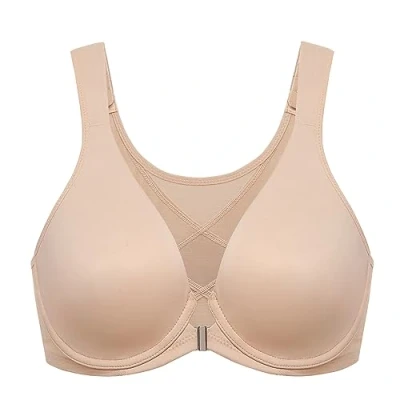 Bild av DELIMIRA dambehå med frontknäppning stora storlekar hållningskorrigering sömlös behå bygel Tshirt djup urringning Beige 85C