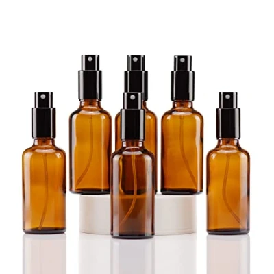 Bild av Yizhao Bärnsten Sprayflaska Glas 50ml, med Liten Fin Dimma spray, Metalllock, Påfyllningsbara för Eterisk Olja, Resa, Rengöring, Parfym, Aromaterapi, Mmakeup 6 Stycken