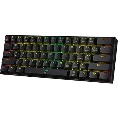 Bild av Redragon K630 Dragonborn 60 % trådbundet RGB speltangentbord, 61 tangenter kompakt mekaniskt tangentbord med brun strömbrytare, Pro drivrutinsstöd, svart