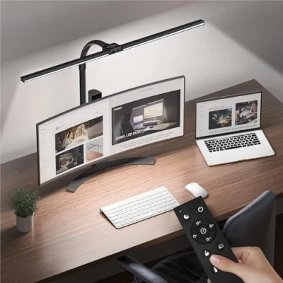 Bild av LED Bordslampa 24W 80cm Dubbla Huvuden Klämlampa med Fjärrkontroll Skrivbordslampa 360 Justerbar Flexibel Svanhals, Ögonskydd, Timing, 10 Färgtemperaturer &amp; Ljusstyrkenivåer
