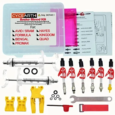 Bild av CYCEARTH Cykelbroms, DOT, olje luftningssats för Avid Sram kod5 kod R Juicy Ultimate Elixir Formula Hayes Bngal Hope Quad hydrauliska skivverktyg (kit A)