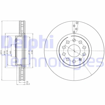 Bild av DELPHI BG4330C Disque de frein 314 30 5 ventilé revêtu à haute teneur en carbone sans roulement roue, bague ABS VOLKSWAGEN: Sharan II