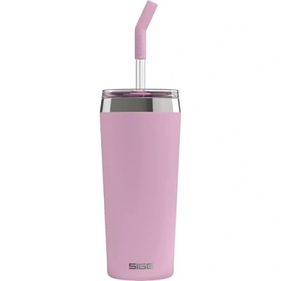 Bild av SIGG Helia Kaffemugg to go (0,6 l), dubbelväggig isolerad termosmugg med glassugrör, läckagesäker rostfritt stål tumlare för varma och kalla drycker Lingonberry