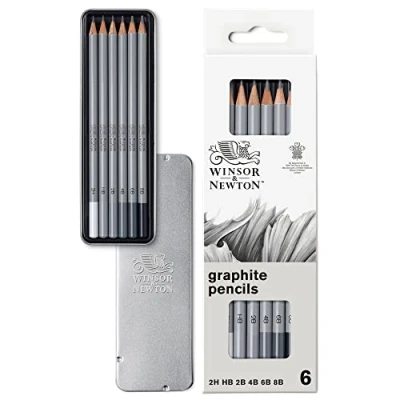 Bild av Winsor &amp; Newton Studio Collection Soft Core, set med 6 grafitpennor (8B 2 H), professionell kvalitet för konstnärer, skissning, skuggning och teckning