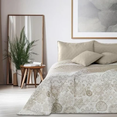 Bild av DecoKing överkast beige vit cappuccino sängöverkast med abstrakt mönster dubbelsidig lättskött Alhambra, CHON/AL/WH+BEI/170, 170 x 210