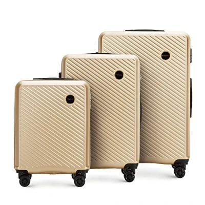 Bild av WITTCHEN Resväska 3 deligt set Rollande koffer Trolley Handbagage Hårdfodral i ABS med 4 svänkbara hjul Kombinationslås Teleskopiskt handtag Circle Line Guld