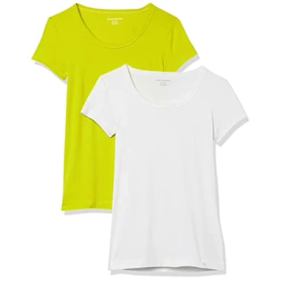 Bild av Amazon Essentials Women&#039;s T shirt med smal passform holkärm och rund hals, Pack of 2, Limegrön/Vit, L