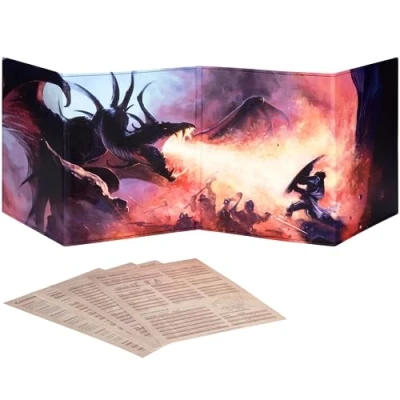 Bild av DND DM Screen 5e D&amp;D Dungeon huvudskärm fullfärgstryck med anpassningsbara inlägg Dungeons and Dragons GM/Game Master Tillbehör, Gåva för Män och Kvinnor. Dölj Dina Tärningsslag, Kartor &amp; Böcker