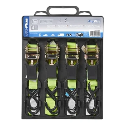 Bild av ProPlus 320205 fransrem med spärr + 2 krokar, 5 meter, set 4, gul/svart, de 4