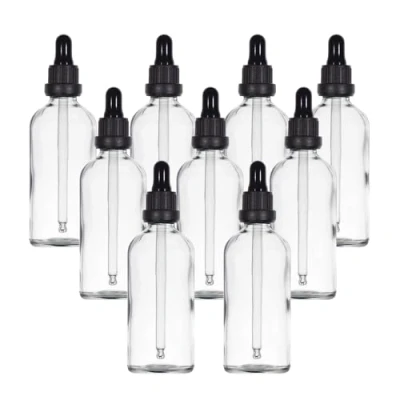Bild av Yizhao Transparent Glas Droppflaska 100ml, med Pipett Droppare, för Eteriska Oljor, Aromaterapi, Kosmetika, Laboratorium, Apotek, Vätskor, Resor 9 Stycken