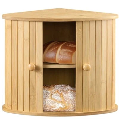 Bild av Navaris brödlåda i trä bänkskiva kök bondgård hörn behållare med skjutdörrar 30 x 31 cm (11,81 tum 11,81 12,20 tum)