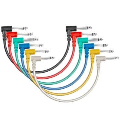 Bild av SONICAKE 15 cm gitarrlapp kabel gitarreffekt pedalkablar ljudlösa 1/4 tum rät vinkel TS mono snören för gitarr/baseffektpedaler svart 6 Pack (6 Colour)