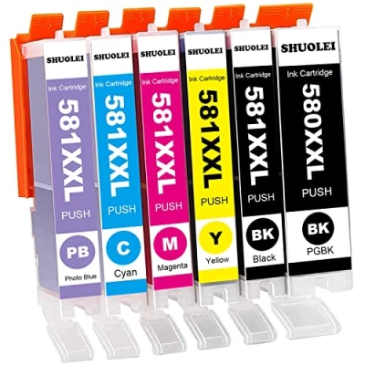 Bild av SHUOLEI PGI 580XXL CLI 581XXL skrivarpatron kompatibel med Canon 580 581 multipack för PIXMA TS8350/Pixma TS8351 TS8150 TS8151 TS8152 TS8250 TS8251 TS8252 TS8352 (6 Pack PGBK/BK/C/M/Y/PB)