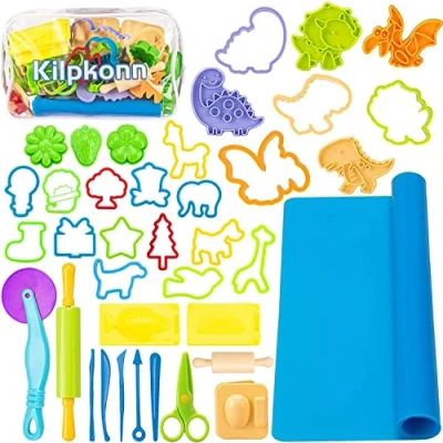 Bild av Playdough verktyg Kit för barn, 41st lekdeg med degtillbehör Mögel, Form, Sax, Rullstift, Lekdegmatta förvaringsväska, Party Pack Lekset småbarn Flickor Pojkar