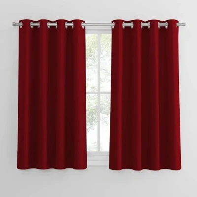 Bild av Pony Dance Gardin ogenomskinlig röd öljettskynke gardiner sovrum termiska ogenomskinliga mörkläggningsgardiner till jul, set om 2 stycken 137 x 132 cm (H B)