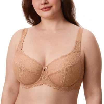 Bild av DELIMIRA Kvinnors Plus Size Minimizer BH Full täckning Lace Unfodred Underwire B K koppar Knappt Buff 90E