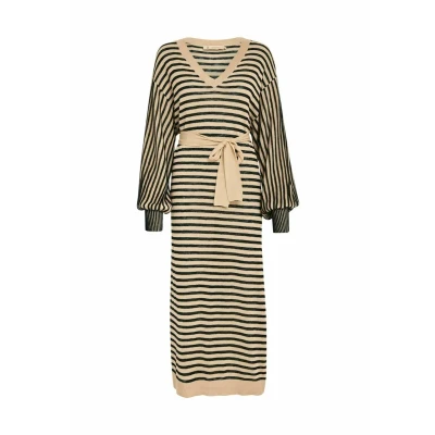 Bild av Peppercorn Mathilda Vneck Baloon Sleeve Stickad klänning, Storlek: Large, Black stripe
