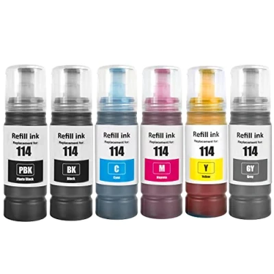 Bild av SHUOLEI 114 bläck kompatibelt med Epson bläckpatroner påfyllningsbläck, multipack, för EP ET 8500 8550 (6 pack, svart/foto svart/cyan/magenta/gul/grå)