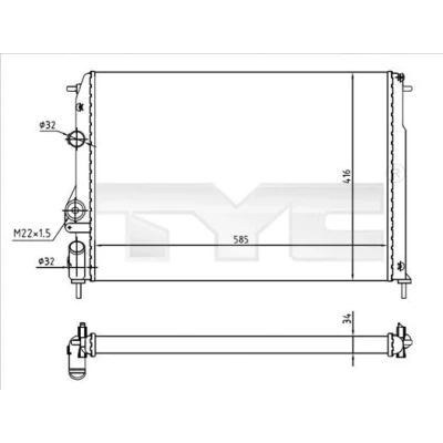 Bild av TYC 728 0055 R Radiateur du moteur 585 416 34 ailettes jointes mécaniquement RENAULT: MEGANE 1, 1 Coach, Classic, DACIA: Logan I MCV