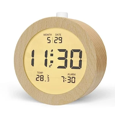 Bild av aboveClock Digital Väckarklocka, Träväckarklocka för Sängbord med LCD Bakgrundsbelysning, Temperaturvisning, Snoozefunktion, Batteridriven 3 AAA batterier Sovrum, Kontor, Skrivbord