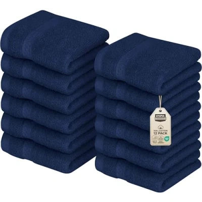 Bild av Utopia Towels Premium tvättlappsset (30 x 30 cm) 100% bomull ansiktshanddukar, mycket absorberande och mjuk känsla fingertoppshanddukar (12 pack) (Marin)
