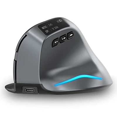 Bild av zelotes Trådlös Mus Uppladdningsbar med LED Skärm,Bluetooth Mus,2,4GHz/Bluetooth,3200DPI 7 Knappar Ergonomisk Mus,USB Optisk Möss Mouse för PC,Mac