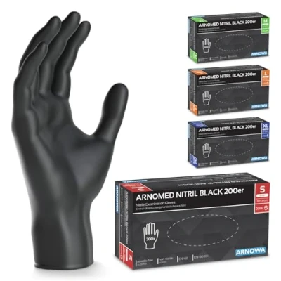 Bild av ARNOMED engångshandskar svart, S, nitrilhandskar 200 st/box, pulverfria, gummi, nitril, i M, L &amp; XL