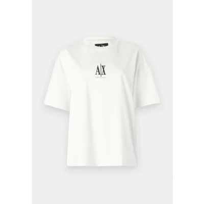 Bild av Armani Exchange Ikonprojekt för kvinnor, broderad främre logotyp, t shirt, vit, M, Optisk M