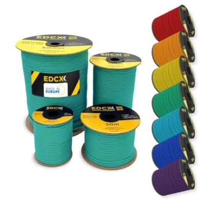Bild av EDCX 4mm Nylon Paracord 550 30m (100 fot) Typ III, 100% nylonrep, 7 trådsrep, nylonrep i enfärgade färger (Emerald Green, 30 m)