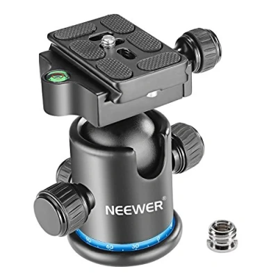 Bild av Neewer Pro metallstativ kulhuvud 360 graders roterande panorama med 1/4 tum snabbskoplatta, bubbelnivå för stativ, monopod, skjutreglage, DSLR kamera videokamera upp till 8 kilogram (svart+blå)