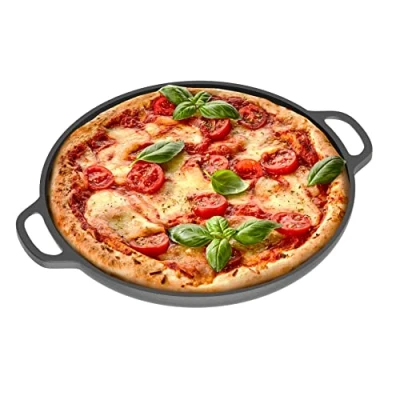 Bild av Chef Pomodoro Gjutjärnspizza, förkryddad stekpanna med handtag, bakpanna, rund för Dosa Tawa Roti, Comal tortillas, bakugn, ugn, grillgrill och camping (30,5 cm)