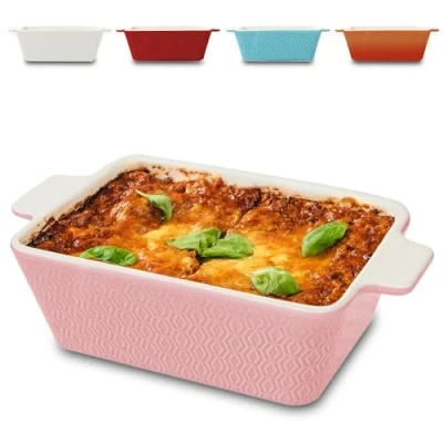 Bild av Liten Keramisk Kastrull Extra Hög Kant Non stick och Reptålig Fyrkantig (Rosa)