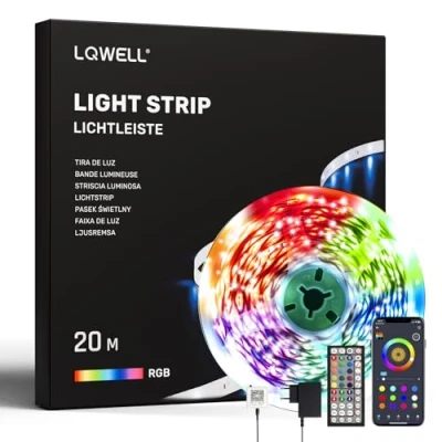 Bild av LQWELL® 20M LED Strip ljus med fjärrkontroll och app, färgförändring synkroniserat musik, RGB Fairy Lights, lämplig för fest, hem, sovrum, TV