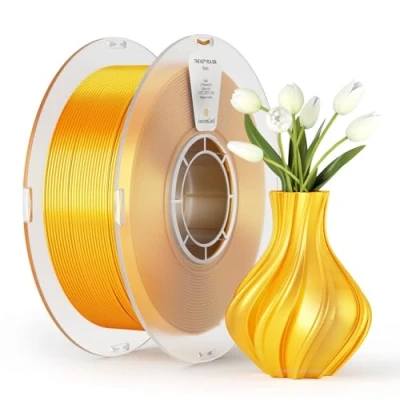 Bild av kexcelled Silke PLA filament 1,75 mm +/ 0,03 mm, 3D skrivarfilament, blank glansig yta, 1 kg spole (1,02 pund), för FDM skrivare, vakuumförpackning, guld