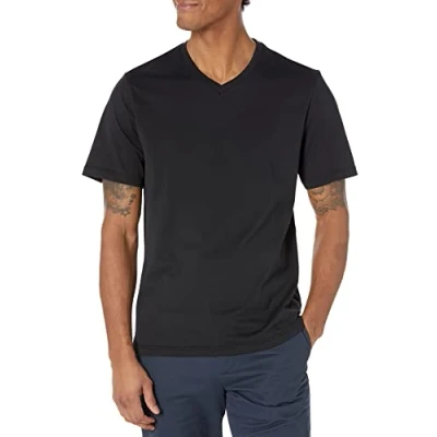 Bild av Amazon Essentials kortärmad v ringad t shirt för män (finns i stor och lång), 2 pack, svart/oliv, XX Large