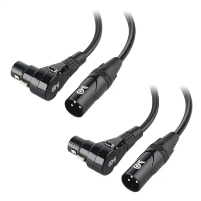 Bild av Cable Matters 2 pack höger vinkel XLR kabel, kort mikrofonkabel 0,5 fot, syrefri koppar (OFC) rätvinkel, mikrofonsladd, högtalarkablar, svart