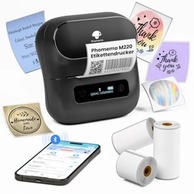 Bild av Phomemo M220 Etikettskrivare Självhäftande Mobil Termisk Etikettskrivare, Bärbar Bluetooth Label Maker för Streckkod, Märkning av Hem och Kontor, Skola Android &amp; iOS