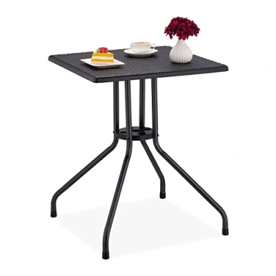 Bild av Relaxdays Trädgårdsbord rottinglook, kvadrat, HBT: 75 x 61 cm, balkongbord, plast, metall, utomhusbord, svart