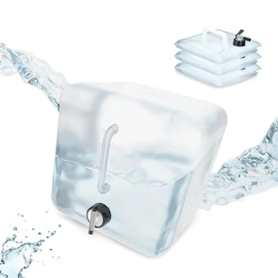 Bild av Relaxdays Vikbara fyrkantiga Jerricans i 4 pack, vattenbehållare, med kran, BPA fri, olika storlekar, transparent