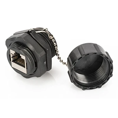 Bild av DIGITUS industrikoppling Cat 6 skärmad 2x RJ45 uttag IP67 dammtät vattentät 250 MHz 1GBase T klass E nätverkskabel kontakt Ethernet kabel patchkabel LAN svart