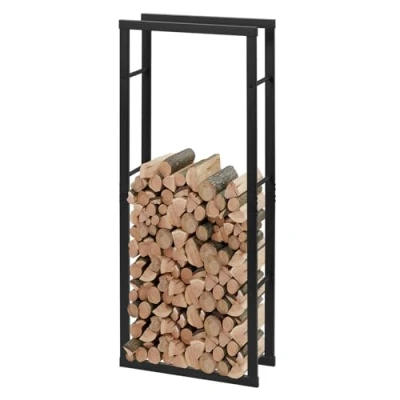 Bild av Laneetal Ved för utomhus och inomhus, vedhållare inomhus 150 x 60 25 cm, veddörr bredvid eldstaden, metallhylla ved, svart