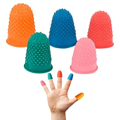 Bild av TSKDKIT 5 storlekar gummi fingerborgar fingertoppar återanvändbart fingerskydd tumskydd fingerkuddar för sorteringsuppgifter, pengaräkning, skrivning etc
