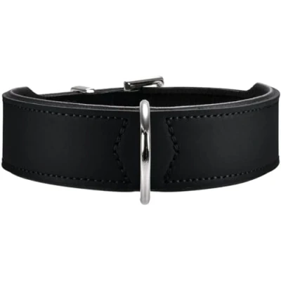 Bild av HUNTER BASIC hundhalsband, belagt spaltläder, konstläder, enkel, robust, väderbeständig, 65 (L), svart